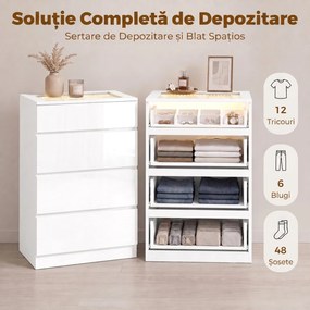 HOMCOM Comodă Modernă cu 4 Sertare și Lumini LED, 60x40x90 cm, Albă | Aosom Romania