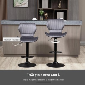 Set 2 scaune bar, inaltime reglabila, imitatie catifea HOMCOM | Aosom Romania