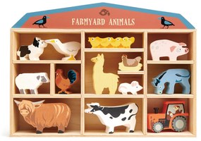 Tender Leaf Toys - Animale domestice pe raft din lemn - Farmyard set