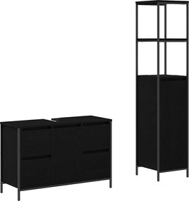 vidaXL Set de mobilier pentru baie cu sertar cu ușă 2 pcs Stejar negru