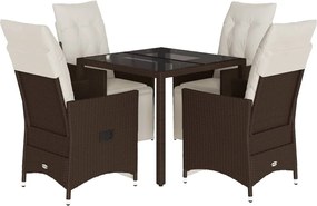 vidaXL Set bistro de grădină, 5 piese, cu perne, maro, poliratan