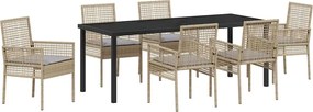 vidaXL Set de masă pentru grădină cu pernă 7 pcs Bej poliratan