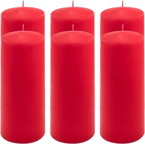 Set de lumânări stâlp, 20 cm, Ø 7,5 cm, roșu, 6 buc