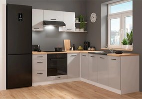 Set bucatarie JUNONA LINE, gri deschis/alb, PAL, 200x220 cm, cu blat s