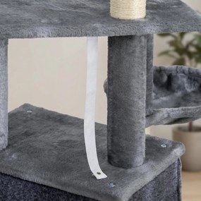 PawHut Ansamblu Zgâriat Pisici cu Stâlpi Sisal, Căsuță, Hamac, Platforme, 127 cm, PAL și Pluș, Gri | Aosom Romania