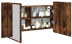 vidaXL Dulap de baie cu oglindă și LED, stejar fumuriu, 90x12x45 acril