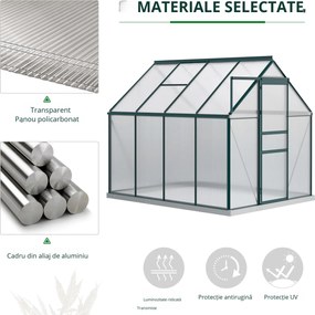 Outsunny Sera pentru plante din aluminiu kit sera de gradina walk-in din policarbonat cu ventilatie, Verde | Aosom Romania