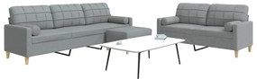 vidaXL Set canapele cu taburet și perne, 3 piese, gri deschis, textil
