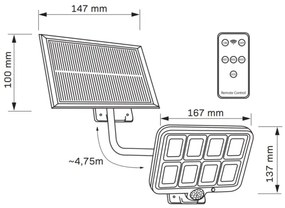 Reflector solar LED cu senzor INTEGRA LED/3W/3,7V IP44 + telecomandă