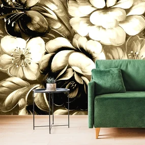 Tapet flori în design sepia