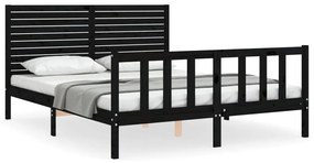 3193220 vidaXL Cadru de pat cu tăblie, negru, 160x200 cm, lemn masiv