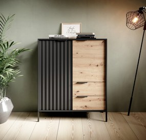 Comodă Rastafa 2D2S (Stejar artisan + Negru). 1071378