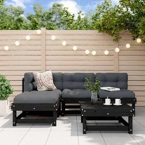3186519 vidaXL Set Set mobilier relaxare grădină 5 piese negru lemn masiv pin