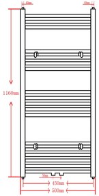 Radiator port-prosop incalzire centrala baie, drept, 500x1160mm, negru 1, Negru, 500 x 1160 mm, Drept