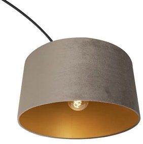 Lampă cu arc cu abajur din catifea neagră taupe cu auriu 50 cm - XXL
