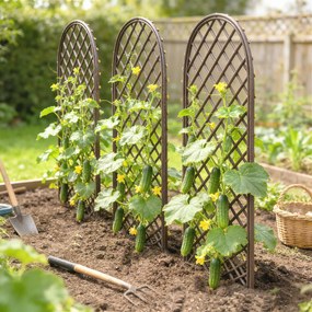 Outsunny Set de 3 spalieri de grădină din nuiele împletite Panou Arc pentru Plante cățărătoare 43 x 2 x 112 cm, efect lemn natural | Aosom Romania