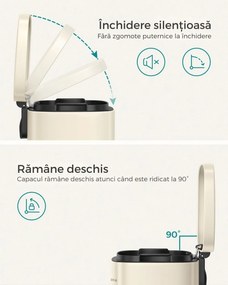 Coș de gunoi cu închidere lentă SLOW, 30L, bej SongmicsHome