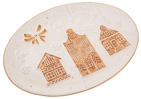 Farfurie albă pentru servire din ceramică cu model de Crăciun Christmas cottage – Dakls