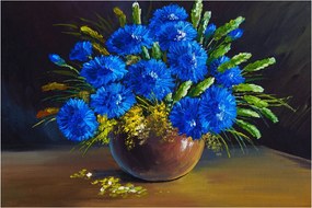 Tablou - Flori albastre în vază (90x60 cm)