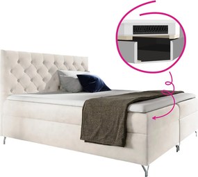 Pat cu boxspring, 120x200, ţesătură albă Velvet, GULIETTE + cadou