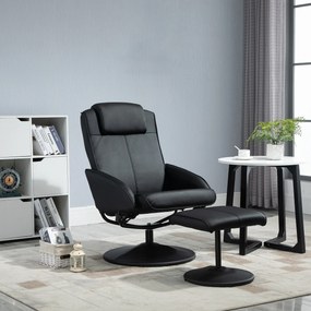 HOMCOM Fotoliu reclinabil de relaxare cu otoman pentru picioare si tapiterie din piele artificiala, 71x78x101cm, negru | Aosom Romania