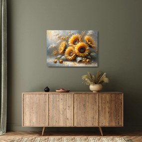 Tablou pe sticlă - Pictură cu floarea-soarelui (70x50 cm)