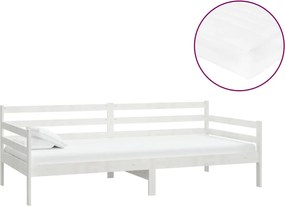 vidaXL Pat de zi cu saltea, alb, 90x200 cm, lemn masiv de pin