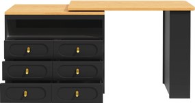 Masă de bar extensibilă cu rotire 360°, 6 sertare și raft lateral pentru gustări, 137-203x39x90 cm, Negru