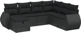 vidaXL Set canapele de grădină cu perne, 7 piese, negru, poliratan