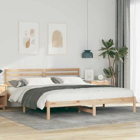 vidaXL Cadru de pat cu headboard Maro 200 x 200 cm Lemn de brad solid