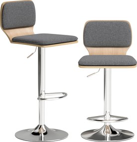 HOMCOM Set de 2 scaune de bar scaune de bar reglabile pe înălțime spătar suport pentru picioare rotative 360° 41x47,5x81-102cm gri | Aosom Romania
