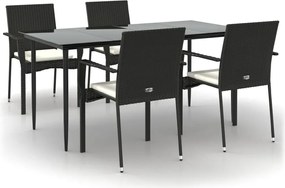 vidaXL Set mobilier de grădină cu perne, 5 piese, negru, poliratan