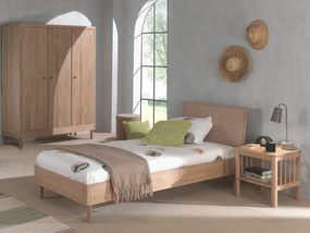 Set Mobilier Camera Copii Forrest Oak, Pat 90x200 cm cu Tăblie Textilă, Dulap cu 3 Uși și Noptieră, din Lemn de Stejar, Natur – Vipack