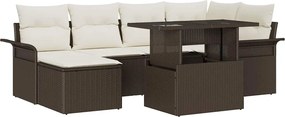 vidaXL Set de canapele pentru grădină cu pernă 7 pcs Maro Rattan poli