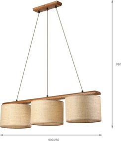 Lustră pe cablu AIDA 3xE27/15W/230V Ø 25 cm stejar/rafie