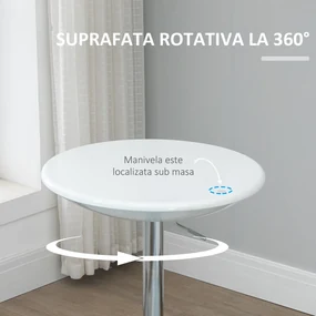 HOMCOM Masă Rotundă Bar Reglabilă, Plan Rotativ, Manetă Gaz, Oțel, Φ61x76-97cm, Alb | Aosom Romania