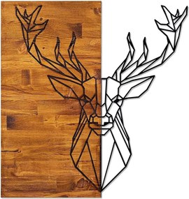 Decoratiune perete DEER1, stejar/negru, lemn/metal, 56x3x58 cm