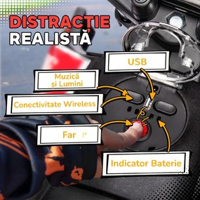 AIYAPLAY Motocicletă electrică pentru copii 12V, 37-96 luni, 2 motoare, roți ajutătoare detașabile, 30 kg, albă | Aosom Romania