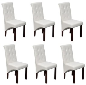 vidaXL Scaune de bucătărie, 6 buc., alb, piele ecologică