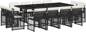 vidaXL Set mobilier de grădină cu perne, 13 piese, negru, poliratan