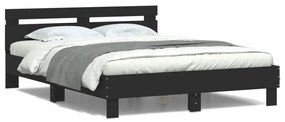 3207561 vidaXL Cadru de pat cu tăblie și LED, negru, 140x190 cm