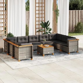 vidaXL Set mobilier de grădină cu perne, 10 piese, gri, poliratan