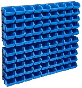 vidaXL Set cutii depozitare, 96 piese, panouri perete, albastru&amp;negru