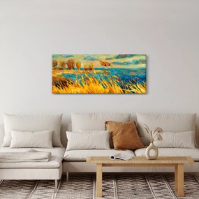 Tablou - Apus de soare peste lac, pictură acrilică (120x50 cm)