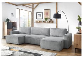 Colțar gri deschis extensibil cu tapițerie din catifea reiată (în formă de "U") Nihad – Bobochic Paris