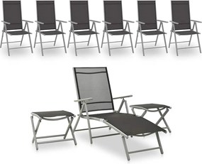 vidaXL Set mobilier de grădină, 9 piese, negru și argintiu