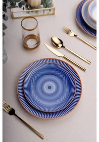 Set veselă 24 piese, porțelan, albastru/portocaliu