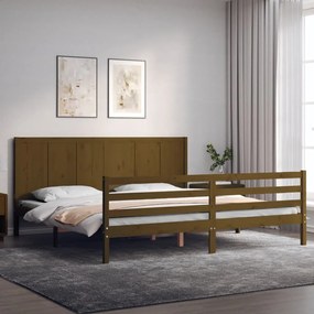 3194529 vidaXL Cadru pat cu tăblie, maro miere, 200x200 cm, lemn masiv