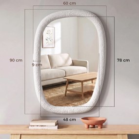 HOMCOM Oglindă de Perete Neregulată 60 cm, Oglindă de Baie cu Sticlă Securizată și Ramă cu Efect de Piatră, Alb | Aosom Romania