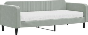 vidaXL Pat de zi cu saltea, gri deschis, 90x200 cm, catifea